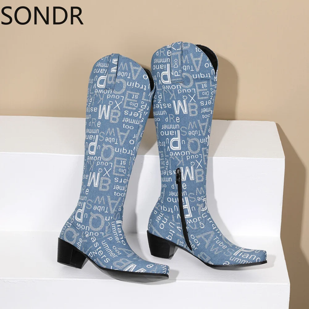 Knee Thigh Boots Chelsea Womens Ethnic Denim Jeans Printed Western Chunky Heel Pointed Toe Cowboy Shoes Plus Size
Knee Thigh Boots Chelsea Womens Ethnic Denim Jeans Printed Western Chunky Heel Pointed Toe Cowboy Shoes Plus Size