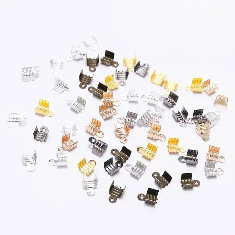

200Pcs 3.5x7/2.5x5.5mm Small Cord End Tip Fold Over Three-wire Clasp Crimp Bead Connector DIY Jewelry Making For Accessories