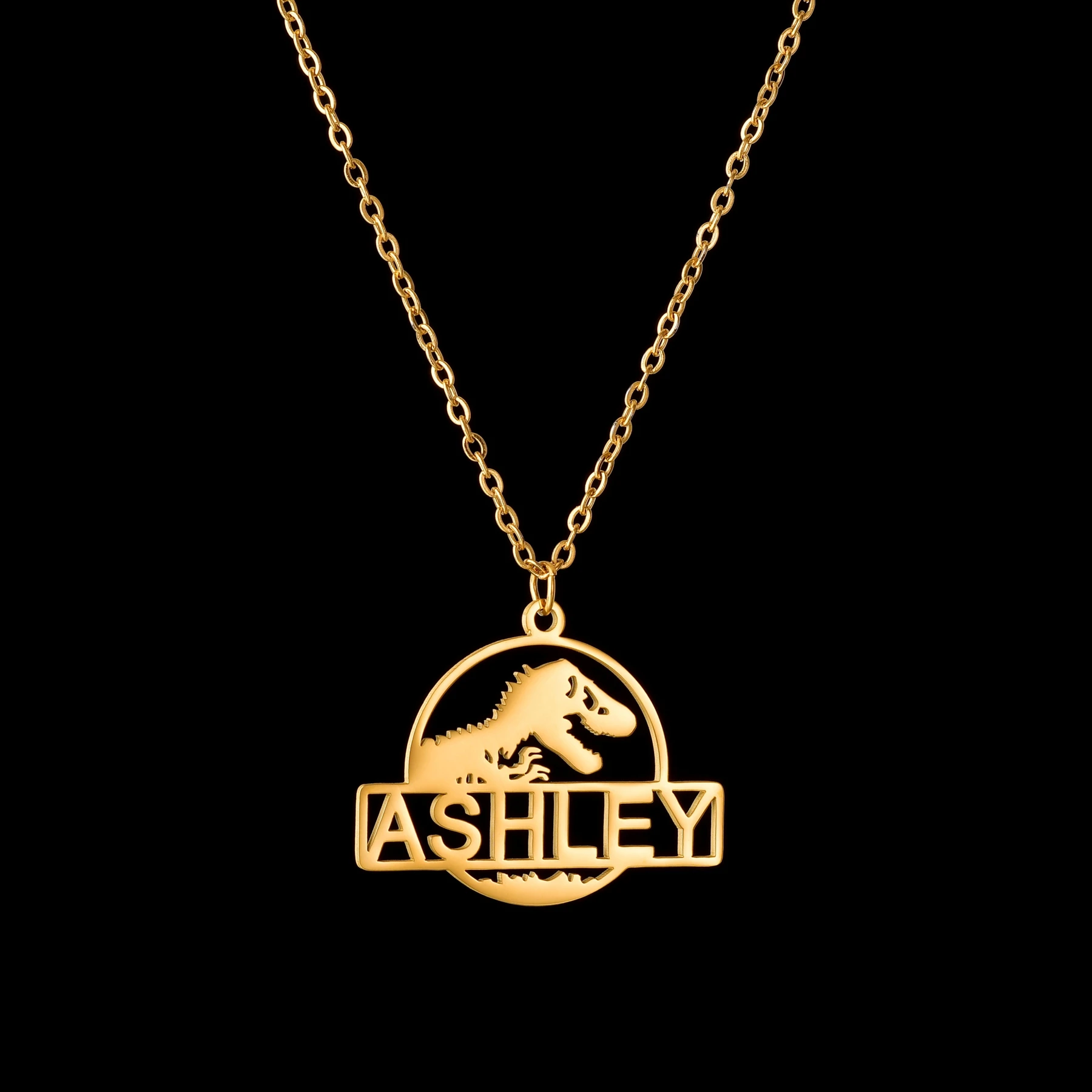 

Acheerup New Personalized Name Stainless Steel Necklace for Women Men Customized Dinosaur Thick Cuban Chain Pendant Jewelry Gift