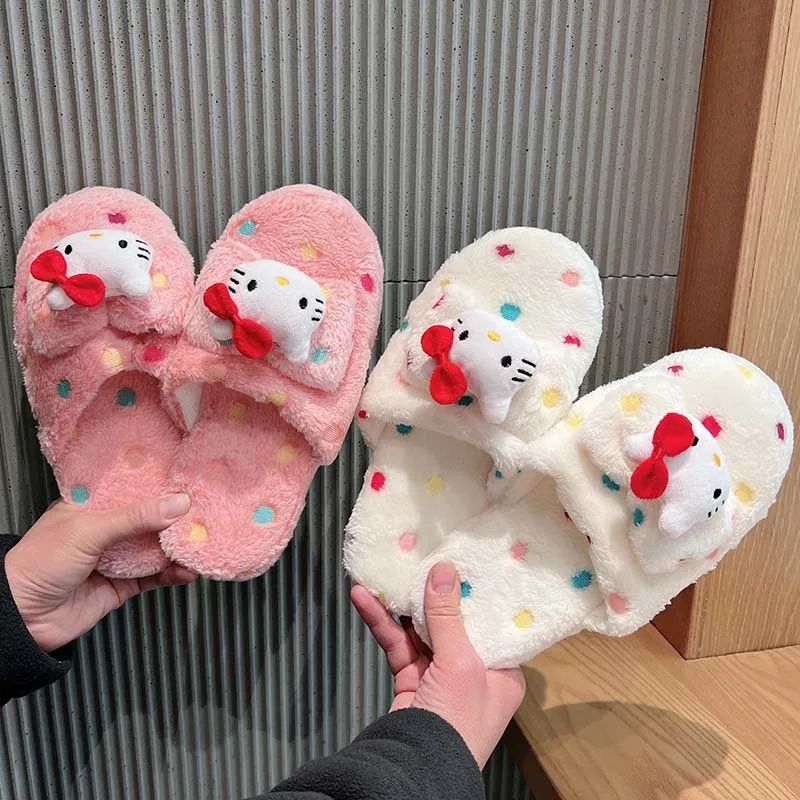 Новые плюшевые тапочки Kawaii Hellos Kittys зимние удобные мягкие теплые модные хлопковые