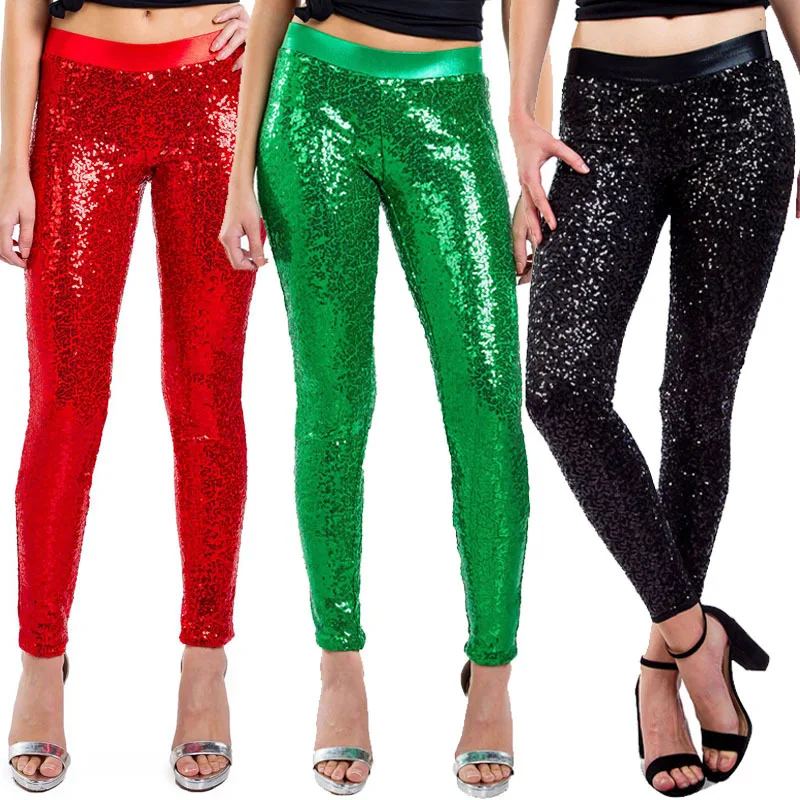 Woman Shinning Sequined Trousers Christmas Clothing Red Green Black Beaded PU Leather Casual Pants Low Waist Hip Lifting Tights
Woman Shinning Sequined Trousers Christmas Clothing Red Green Black Beaded PU Leather Casual Pants Low Waist Hip Lifting Tights