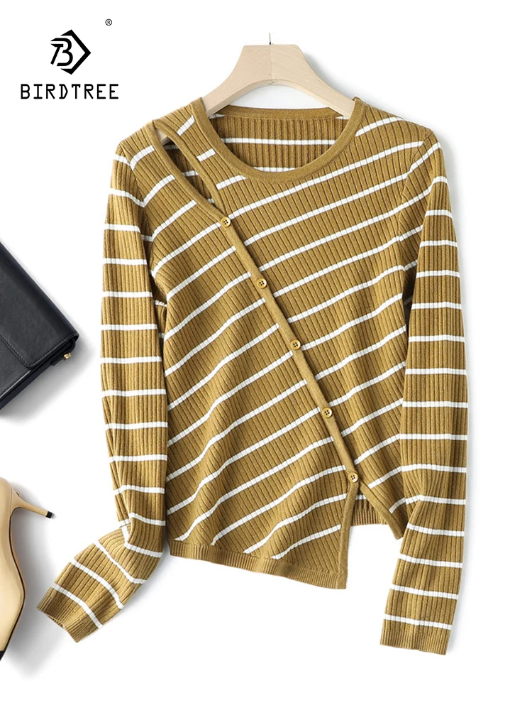 Birdtree 14 Needle 5.2%Wool 43.8%Polyester Off Shoulder Knitwear Slim Fit Striped Split Diagonal Contrast Top For Women T38150QC 
Birdtree 14 Needle 5.2%Wool 43.8%Polyester Off Shoulder Knitwear Slim Fit Striped Split Diagonal Contrast Top For Women T38150QC