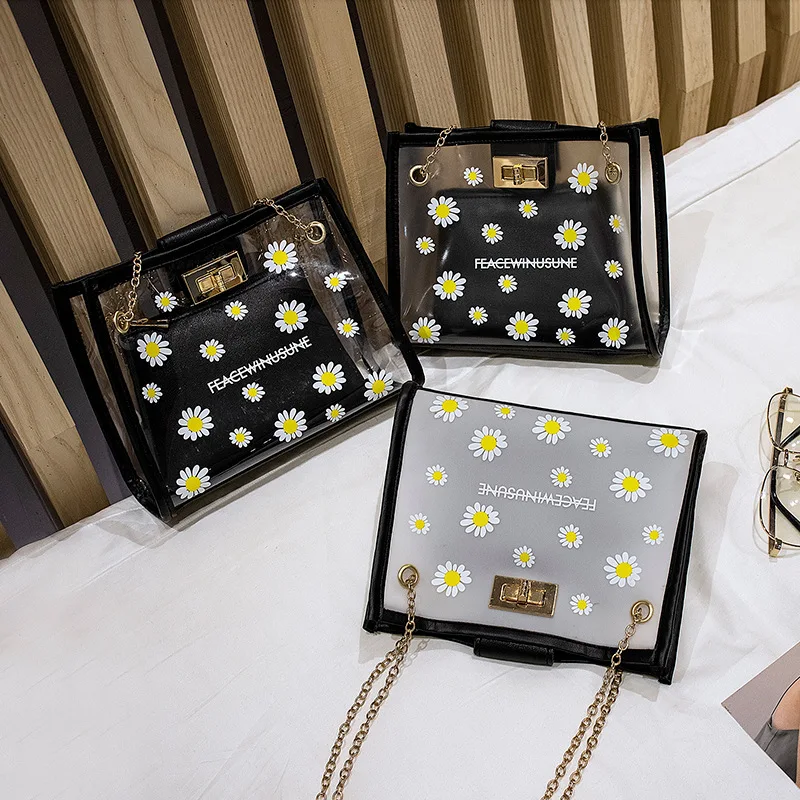 New Daisy Fashion Transparent Chain Shoulder Messenger Bag Student Small Square Bag Designer Handbags Tote Bag
New Daisy Fashion Transparent Chain Shoulder Messenger Bag Student Small Square Bag Designer Handbags Tote Bag
