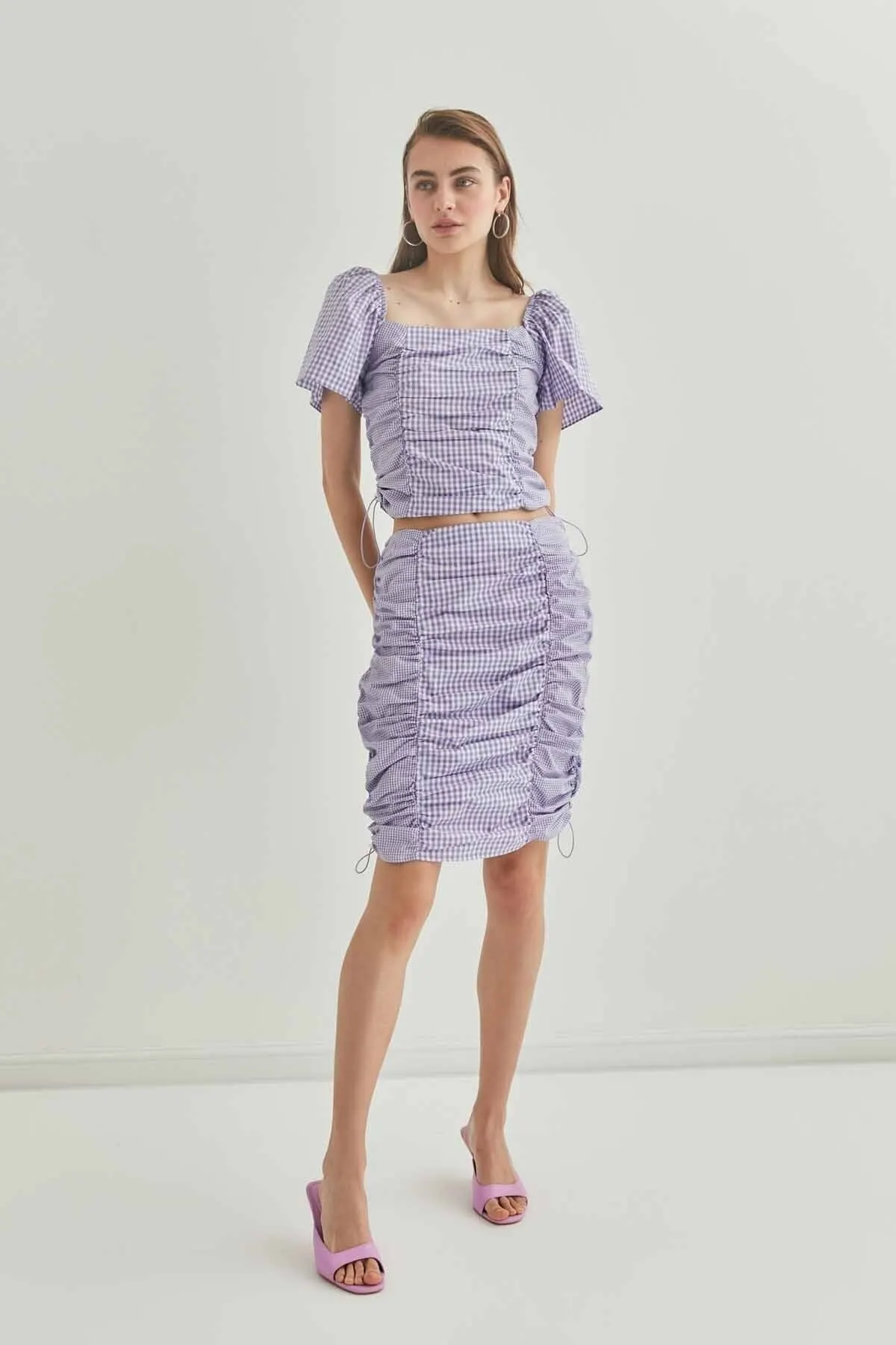 Women's Skirt Lilac Draped Side Pleated Tight Skirt Summer Cute Style Empire Slim Folds Above Knee Sexy Mini Skirts
Women's Skirt Lilac Draped Side Pleated Tight Skirt Summer Cute Style Empire Slim Folds Above Knee Sexy Mini Skirts