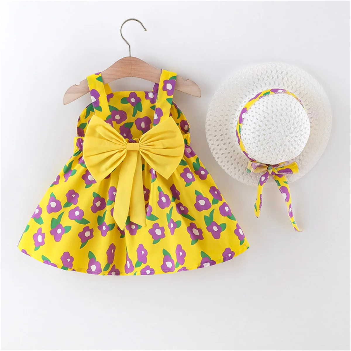 Summer Girls' Dress 2 Pieces/Set Free Hat Back Bow Knot Contrast Flower Strap Beach Cool Dress
Summer Girls' Dress 2 Pieces/Set Free Hat Back Bow Knot Contrast Flower Strap Beach Cool Dress