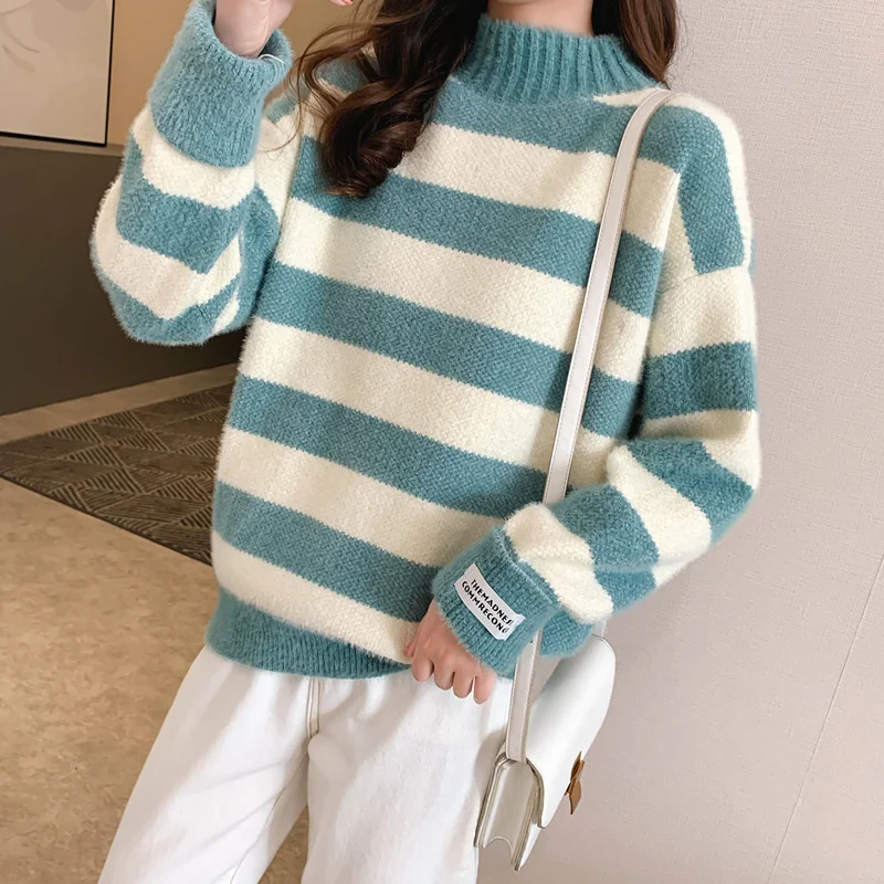 Stripe Korean High Collar Knit Sweater Women Student Pullover Jumpers Ladies Half Turtleneck Long Sleeve Knitted Top Female
Stripe Korean High Collar Knit Sweater Women Student Pullover Jumpers Ladies Half Turtleneck Long Sleeve Knitted Top Female