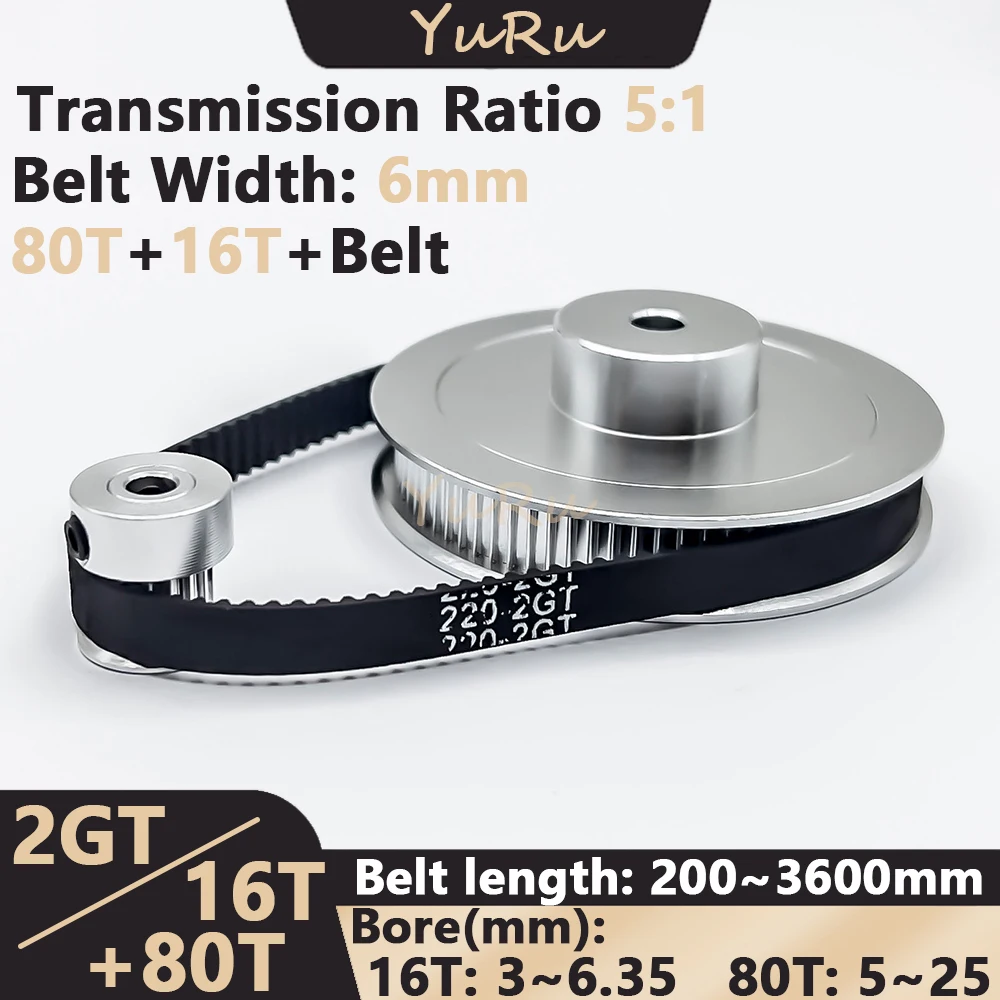 2GT 2M 16 80Teeth GT2 16T 80T 5:1 Timing Pulley Belt Set Bore 3~25mm Belt Width 6mm Tensioning Wheel Synchronous Pulley Belt Kit 
2GT 2M 16 80Teeth GT2 16T 80T 5:1 Timing Pulley Belt Set Bore 3~25mm Belt Width 6mm Tensioning Wheel Synchronous Pulley Belt Kit