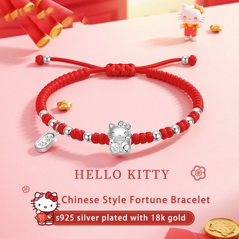 

Sanrioed Hello Kitty Bracelets for Women Girls Chinese Fashion Charm Bracelet Woven Good Luck Bracelets Hand Rope Jewelry Gift