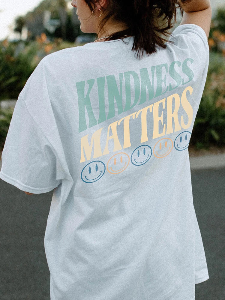 Kindness Matters Happy Face Prints Womens Cotton Clothing High Street All-math Short Sleeve Personality Hip Hop Female T-Shirts
Kindness Matters Happy Face Prints Womens Cotton Clothing High Street All-math Short Sleeve Personality Hip Hop Female T-Shirts