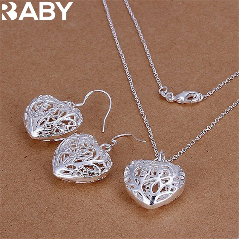 Hot charm 925 sterling Silver necklace earrings Jewelry set for women heart Hollow Fashion Party Christmas Gifts high quality
Hot charm 925 sterling Silver necklace earrings Jewelry set for women heart Hollow Fashion Party Christmas Gifts high quality