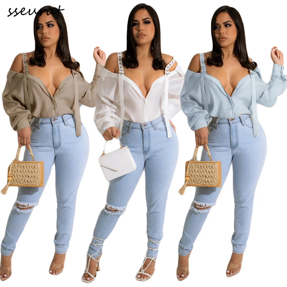SSEYRAT Women Single Breasted Long Sleeve Spaghetti Should Sexy Shirt Top 2022 Summer Elegant Crop Blouse
SSEYRAT Women Single Breasted Long Sleeve Spaghetti Should Sexy Shirt Top 2022 Summer Elegant Crop Blouse