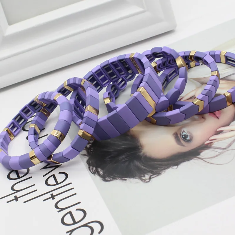Enamel DIY Handmade Bead String Geometric Shape Original Fashion Women's Bracelet Purple Frosted Paint Cold Wind Elastic Bangle
Enamel DIY Handmade Bead String Geometric Shape Original Fashion Women's Bracelet Purple Frosted Paint Cold Wind Elastic Bangle
