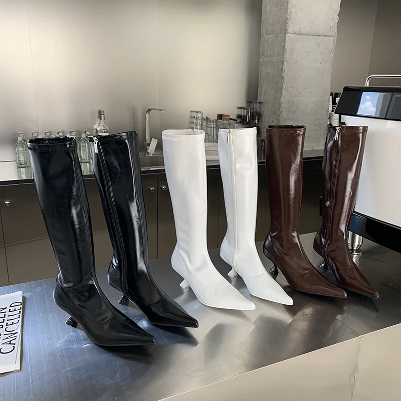 Black White Brown Women Knee High Boots Pointed Toe Stretch Shoes Thin Mid Heels Back Zipper Ladies Party Pumps Solid Color 39
Black White Brown Women Knee High Boots Pointed Toe Stretch Shoes Thin Mid Heels Back Zipper Ladies Party Pumps Solid Color 39