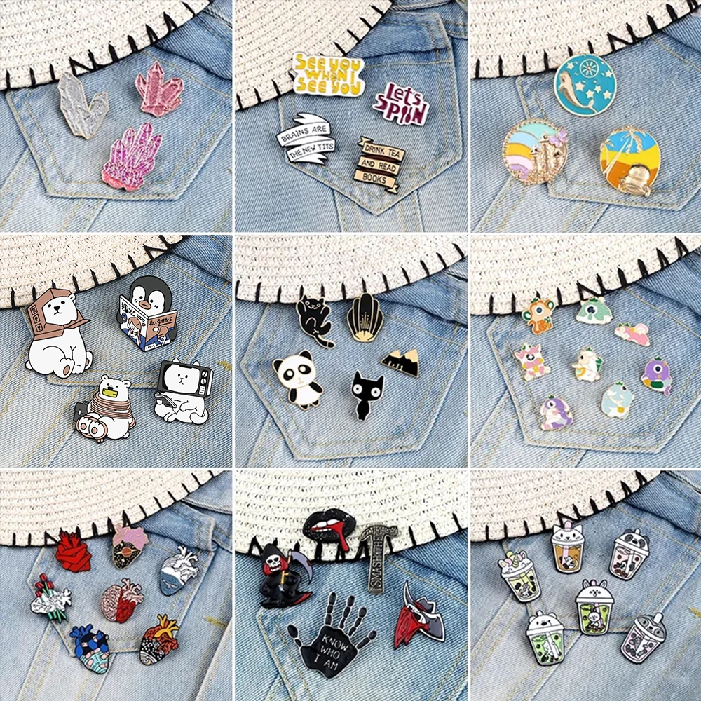 3-8 Pcs Cartoon Heart Metal Enamel Pins Set Death Scythe Skeleton Brooches Panda Cats One-eyed Monster Badges Slogan Pin Jewelry
3-8 Pcs Cartoon Heart Metal Enamel Pins Set Death Scythe Skeleton Brooches Panda Cats One-eyed Monster Badges Slogan Pin Jewelry