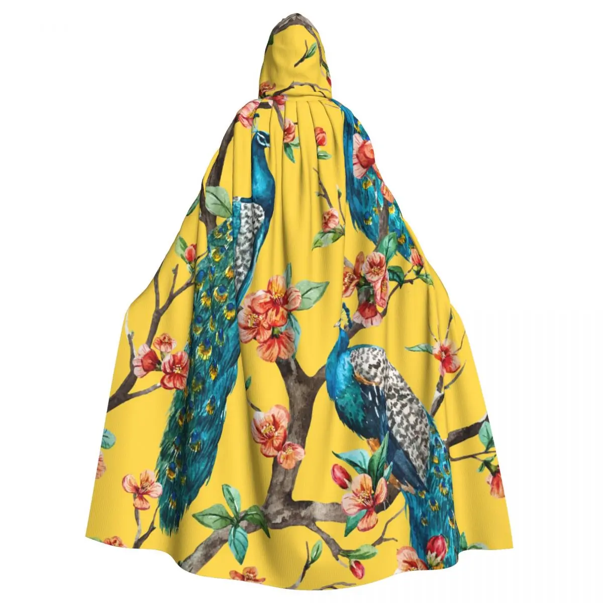 

Adult Cloak Cape Hooded Peacock Cherry Flowering Trees Watercolor Medieval Costume Witch Wicca Vampire Elf Purim Carnival Party