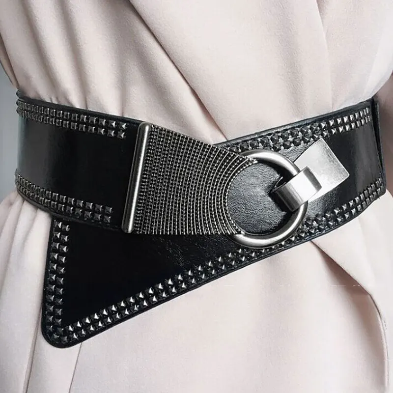 Fashion Wide Waist Belt Metal Round Buckle Punk Belts Stretchy Dress Waistband Pu Leather Cummerbunds European Style Lady Belts
Fashion Wide Waist Belt Metal Round Buckle Punk Belts Stretchy Dress Waistband Pu Leather Cummerbunds European Style Lady Belts
