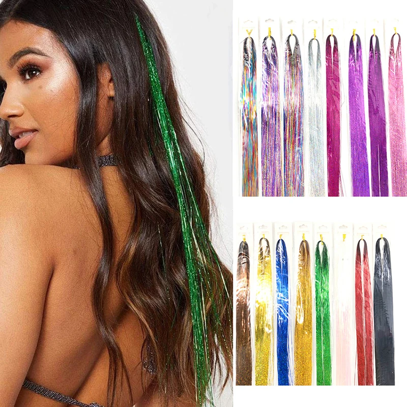 

Hair Tinsel Glitter Sparkle Shiny Dazzles Bling Holographic Twinkle Hair Extension Hippie For Braid Headdress Straight Ponytail