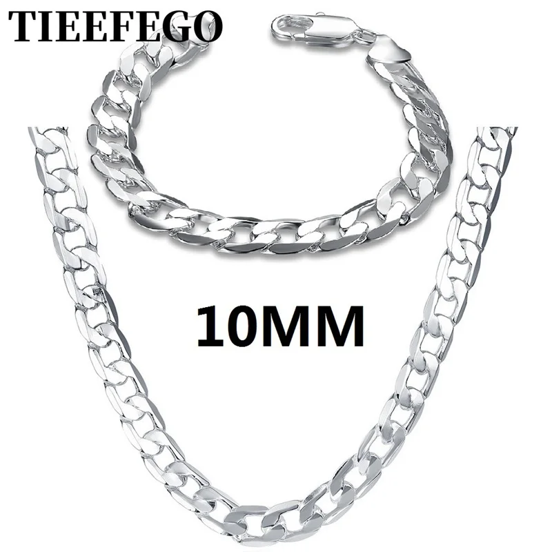 TIEEFEGO High Quality 925 Sterling Silver Classic 10mm Geometric Chain Bracelet Necklace For Men's Woman Jewelry Sets Fashion
TIEEFEGO High Quality 925 Sterling Silver Classic 10mm Geometric Chain Bracelet Necklace For Men's Woman Jewelry Sets Fashion