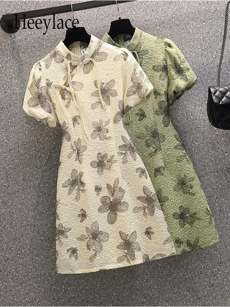 Summer Midi Dress For Women Chinese Style Vintage Puff Sleeve High Waist A-line Elegant Dresses Women Cheongsam Clothes
Summer Midi Dress For Women Chinese Style Vintage Puff Sleeve High Waist A-line Elegant Dresses Women Cheongsam Clothes