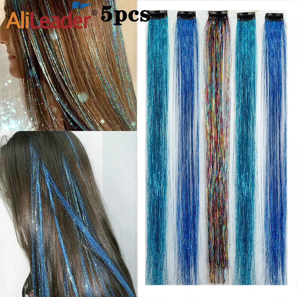 

Женские заколки для наращивания волос, 5 шт., блестящие заколки для волос, один шиньон, синтетические волосы, блестящие сказочные аксессуары для волос