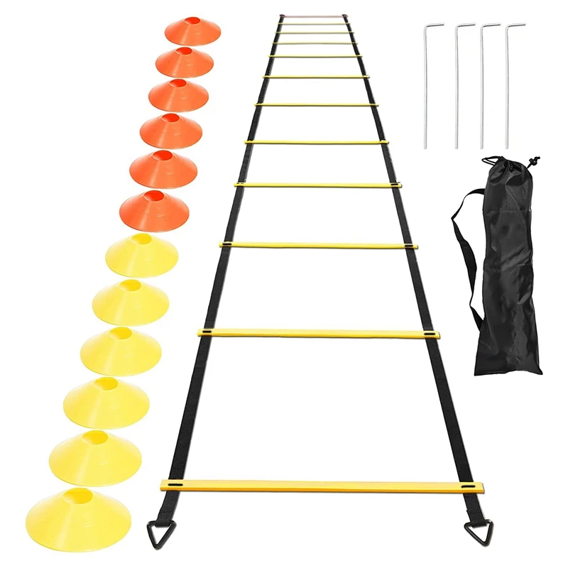 Hot Sports Speed Agility Training Set 12 Disc Cones 4 Steel Stakes And Agility Ladder For Football Basketball Rugby Track
Hot Sports Speed Agility Training Set 12 Disc Cones 4 Steel Stakes And Agility Ladder For Football Basketball Rugby Track