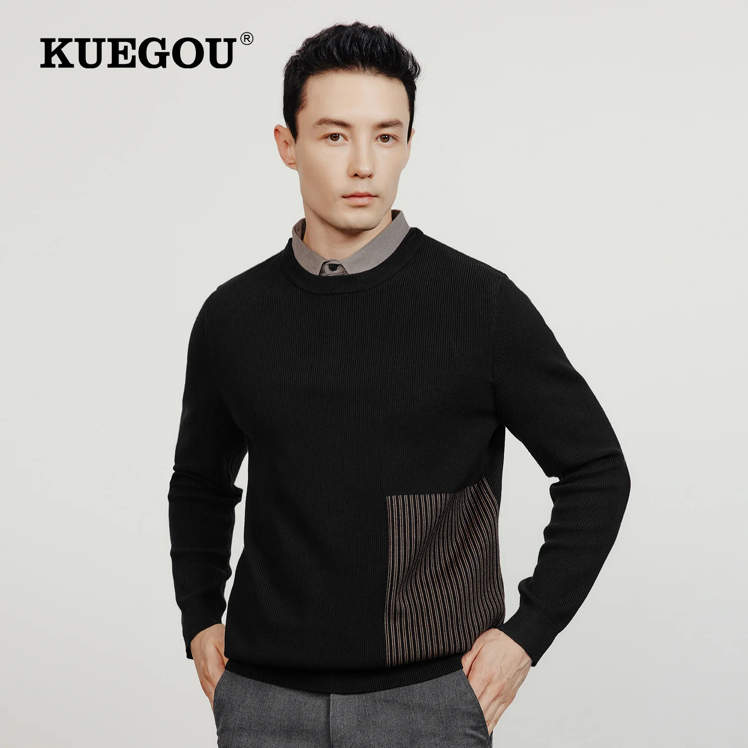 KUEGOU 2022 Autumn Cotton Plain Black Striped Sweater New Men Pullover Casual Jumper For Male Wear Brand Knitted Clothes 22099
KUEGOU 2022 Autumn Cotton Plain Black Striped Sweater New Men Pullover Casual Jumper For Male Wear Brand Knitted Clothes 22099