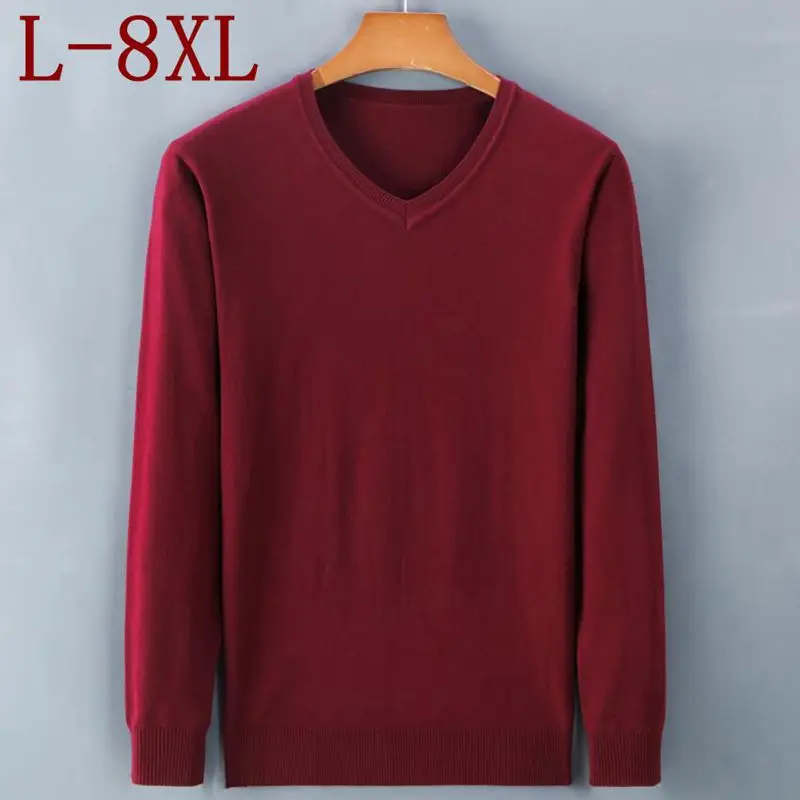 

8XL 7XL 6XL New Fall Winter High End Casual Wool Sweater Men Long Sleeve V-neck Mens Sweaters Keep Warm Pull Homme 2023