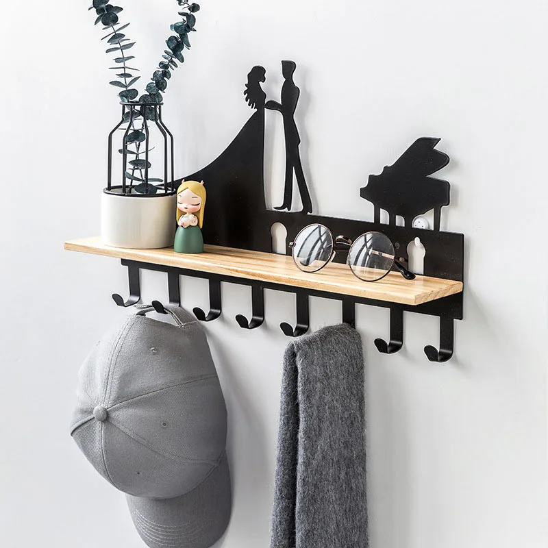 

Creative Entrance Storage Rack Clothes Rack Shelves For Bedroom Organizers Storage Home Decorative Hooks Wall Shelf Key Holders