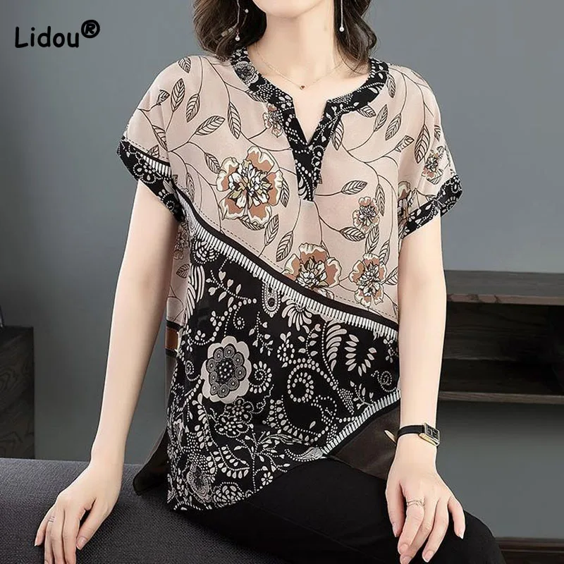 Summer New Fashion Printing Spliced Vintage Tops Women's Clothing Casual Commute Female Short Sleeve Loose Chiffon T-shirt
Summer New Fashion Printing Spliced Vintage Tops Women's Clothing Casual Commute Female Short Sleeve Loose Chiffon T-shirt