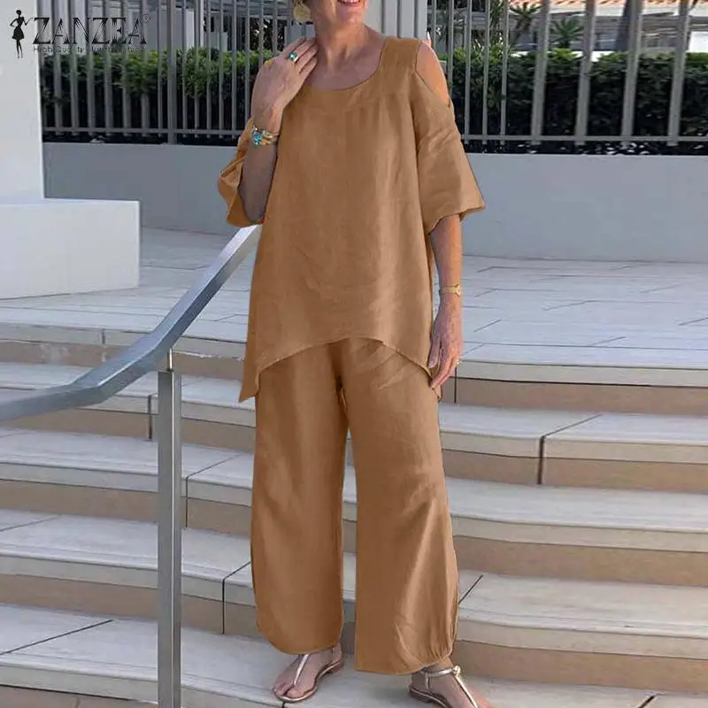 2022 ZANZEA Fashion Summer Solid Matching Sets Women's Wide Leg Pants Sets Off Shoulder Tops Casual Short Sleeve Suits 2PCS Sets 
2022 ZANZEA Fashion Summer Solid Matching Sets Women's Wide Leg Pants Sets Off Shoulder Tops Casual Short Sleeve Suits 2PCS Sets