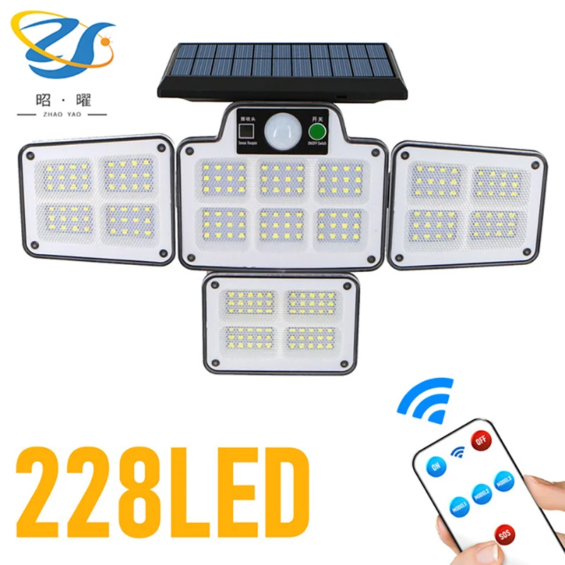 228 LED Solar Light Outdoor Waterproof Wall Lamp Adjustable Heads Security 3 Working Modes Remote Control Garden Patio Path Yard
228 LED Solar Light Outdoor Waterproof Wall Lamp Adjustable Heads Security 3 Working Modes Remote Control Garden Patio Path Yard