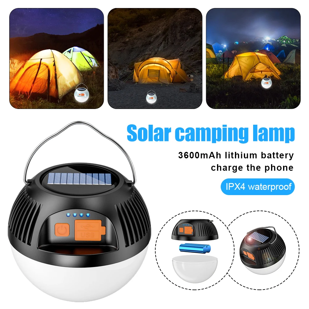 Solar Camping Light USB Rechargeable Bulb Portable Tent Lamp Lanterns With 3 Modes Emergency Light For Outdoor Hiking BBQ Tool
Solar Camping Light USB Rechargeable Bulb Portable Tent Lamp Lanterns With 3 Modes Emergency Light For Outdoor Hiking BBQ Tool