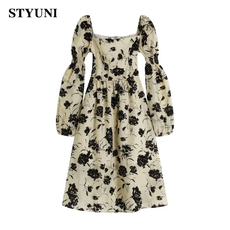 French Vintage Puff Sleeve Square Neck Print Flocking Women's Summer Dress Long Sleeve Mid-Calf Elegant Dresses For Women 2022
French Vintage Puff Sleeve Square Neck Print Flocking Women's Summer Dress Long Sleeve Mid-Calf Elegant Dresses For Women 2022