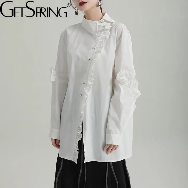 GetSpring Women Shirt Asymmetric Collar Ruffles Long Sleeve Ladies Blouse Loose Leisure Long Female Tops Spring Autumn 2022 New
GetSpring Women Shirt Asymmetric Collar Ruffles Long Sleeve Ladies Blouse Loose Leisure Long Female Tops Spring Autumn 2022 New