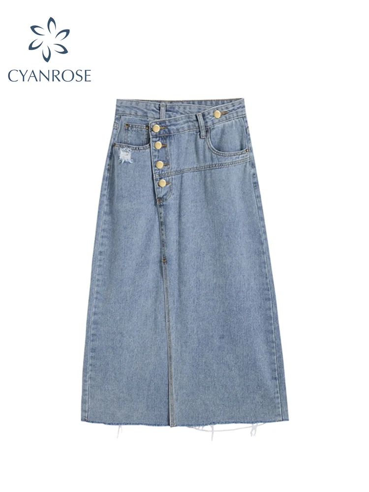 Women High Waist Long Denim Skirt Fashion Vintage Harajuku Female Elegant Casual Button Asymmetry A-line Split Skirt 2022 Spring
Women High Waist Long Denim Skirt Fashion Vintage Harajuku Female Elegant Casual Button Asymmetry A-line Split Skirt 2022 Spring