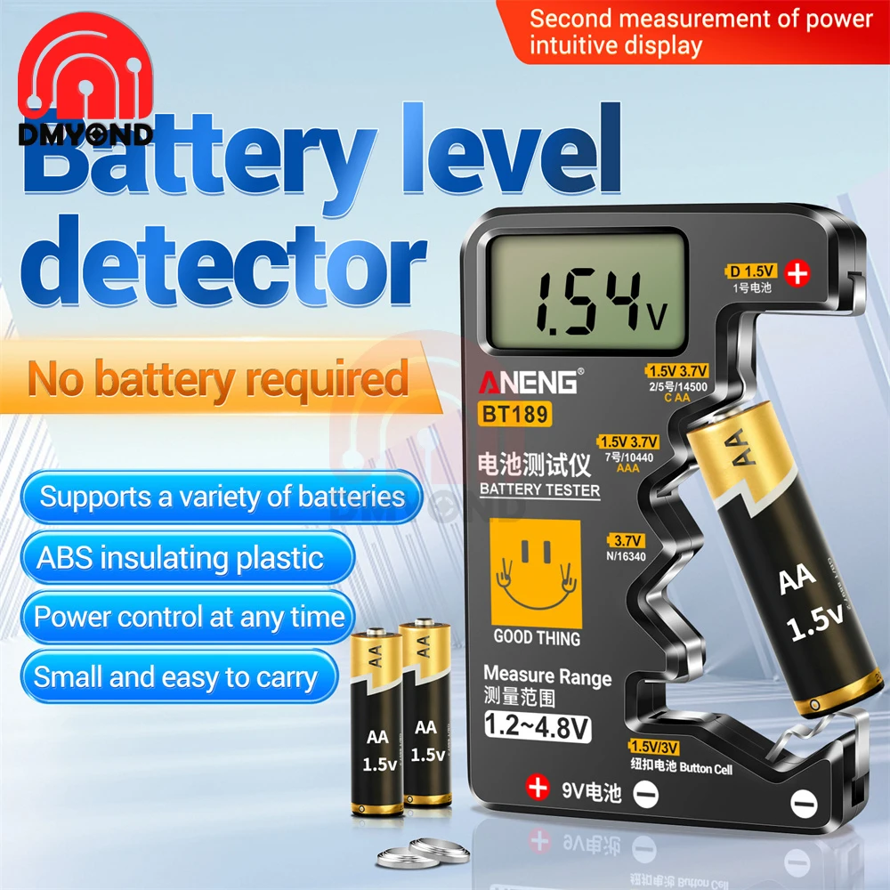 

BT189 1.2~4.8V Battery Tester 9V N D C AA AAA CR2032 Universal Household LCD Display Battery Tester Power Bank Detectors Tools
