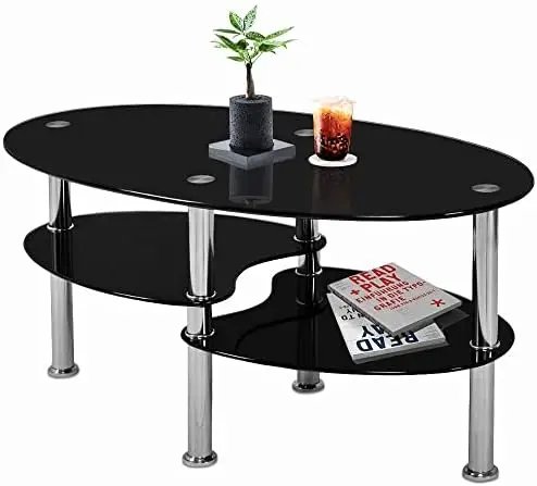 Tier Tempered Glass Table with Glass Shelves and Stainless Steel Legs, Oval-Shaped Coffee Table Living Room 35.4" x 19.7&#
Tier Tempered Glass Table with Glass Shelves and Stainless Steel Legs, Oval-Shaped Coffee Table Living Room 35.4" x 19.7&#