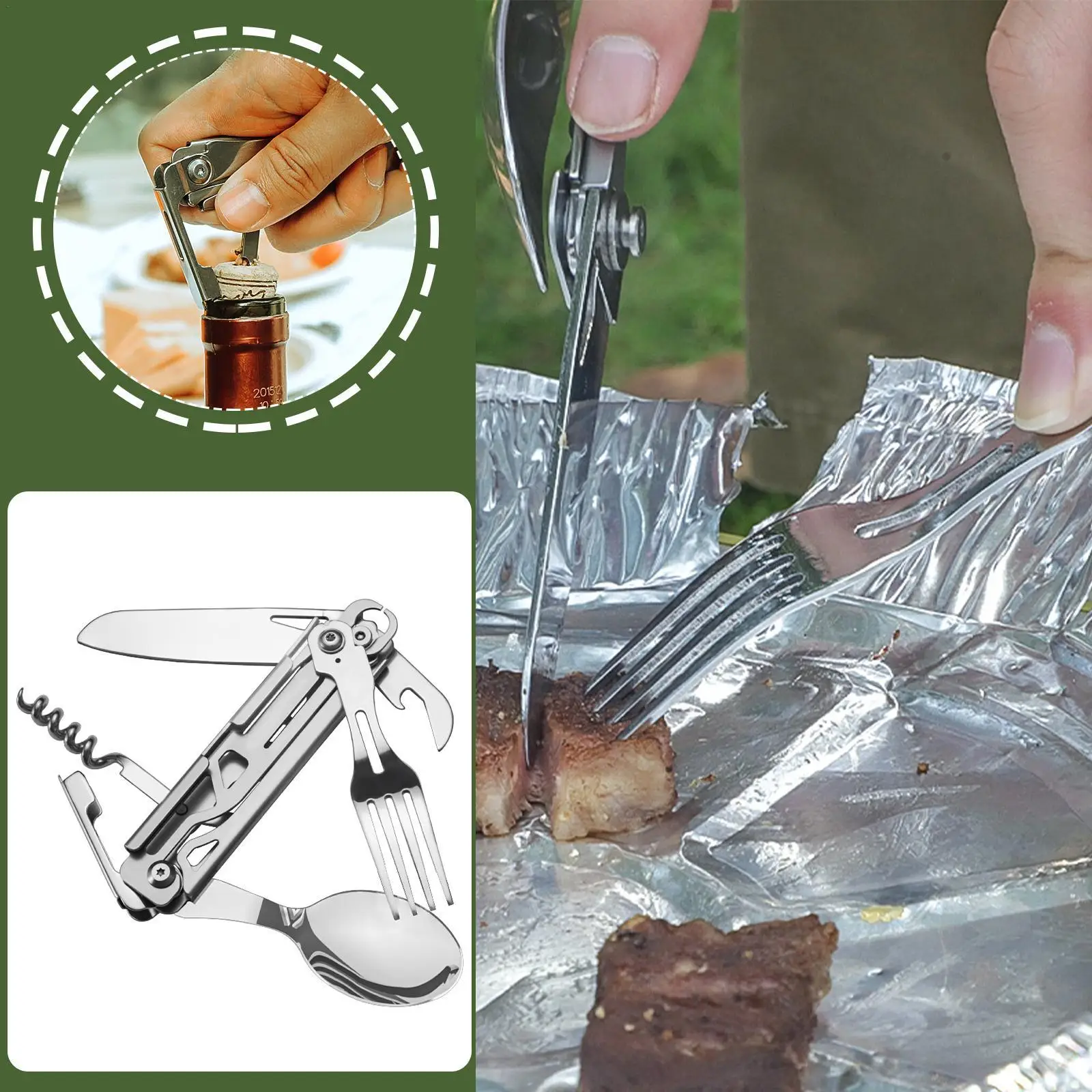 

Folding Cutlery Portable Corkscrew Tableware High Strength Stainless Steel Disassembly Camping Fork Spoon Cutter for Outdoor