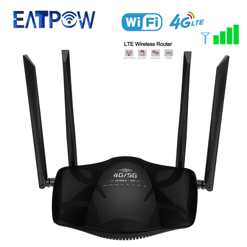 EATPOW New Home 4G Router Wifi SIM Card Slot 300Mbps Wireless SIM Router 4G LTE 4* 5dBi Antennas Universal Wifi Router Sim Card
EATPOW New Home 4G Router Wifi SIM Card Slot 300Mbps Wireless SIM Router 4G LTE 4* 5dBi Antennas Universal Wifi Router Sim Card