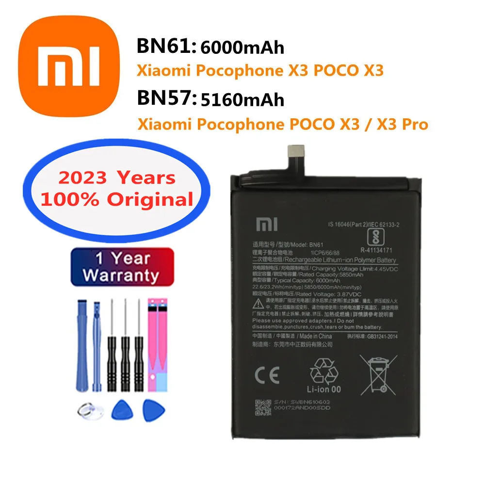 Аккумулятор BN61 BN57 для Xiaomi Pocophone X3 POCO X3 Pro, Сменный аккумулятор для телефона с инструментами, 2023 год
Аккумулятор BN61 BN57 для Xiaomi Pocophone X3 POCO X3 Pro, Сменный аккумулятор для телефона с инструментами, 2023 год