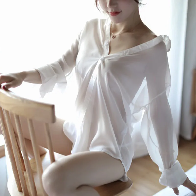 Sexy Thin Section Coquettish See-Through Shirt Chiffon Sexy Lingerie Ladies Uniform Temptation Uniform Pajama Set
Sexy Thin Section Coquettish See-Through Shirt Chiffon Sexy Lingerie Ladies Uniform Temptation Uniform Pajama Set
