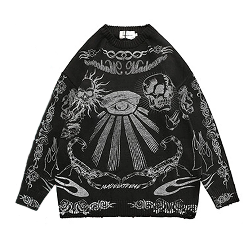 HIPHOP Men Dark Street Culture Skull Print Knitted Sweater Pullover Streetwear Autumn Winter New Ins Outer Wear Women Unisex
HIPHOP Men Dark Street Culture Skull Print Knitted Sweater Pullover Streetwear Autumn Winter New Ins Outer Wear Women Unisex