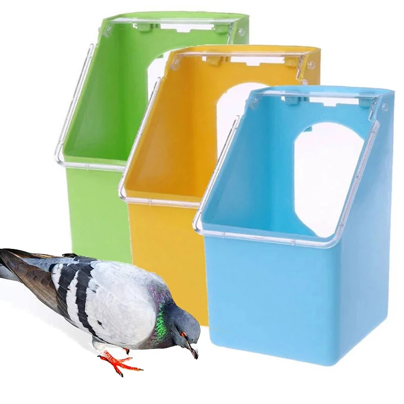 

Pigeon Plastic Bird Feed Food Hanging Box for Poultry Pigeon Parrot Parakeet Budgie Cage Sand Box (One Hole)