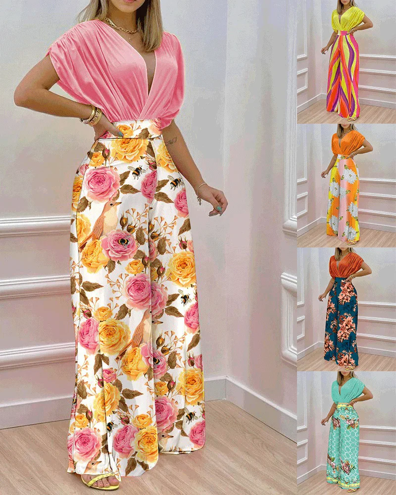 2022 Summer Causal Two Piece Set for Women Fashion V-neck Bat Sleeve Top Printed Wide-leg Pants Suit Casual Sexy Suit New Print
2022 Summer Causal Two Piece Set for Women Fashion V-neck Bat Sleeve Top Printed Wide-leg Pants Suit Casual Sexy Suit New Print