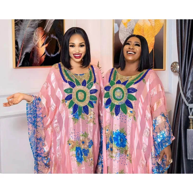 African Woman Fashion Dress National Style Swing Dress Chiffon Rhinestone Plus Beads with Elastic Inner Skirt
African Woman Fashion Dress National Style Swing Dress Chiffon Rhinestone Plus Beads with Elastic Inner Skirt