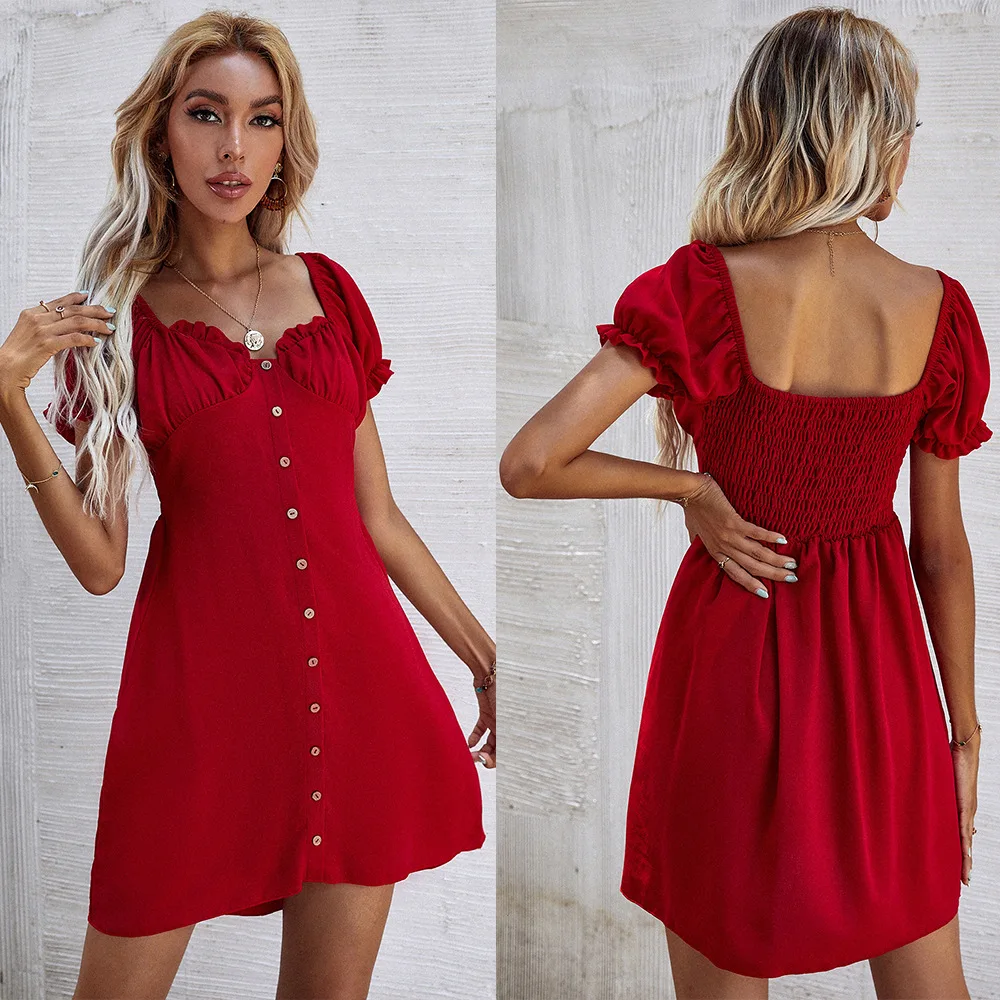 Square Collar High Waist Mini Vestido Slim Single Breasted Sexy Backless Summer Women Red Ruffled Puff Sleeve Party Dress Casual
Square Collar High Waist Mini Vestido Slim Single Breasted Sexy Backless Summer Women Red Ruffled Puff Sleeve Party Dress Casual