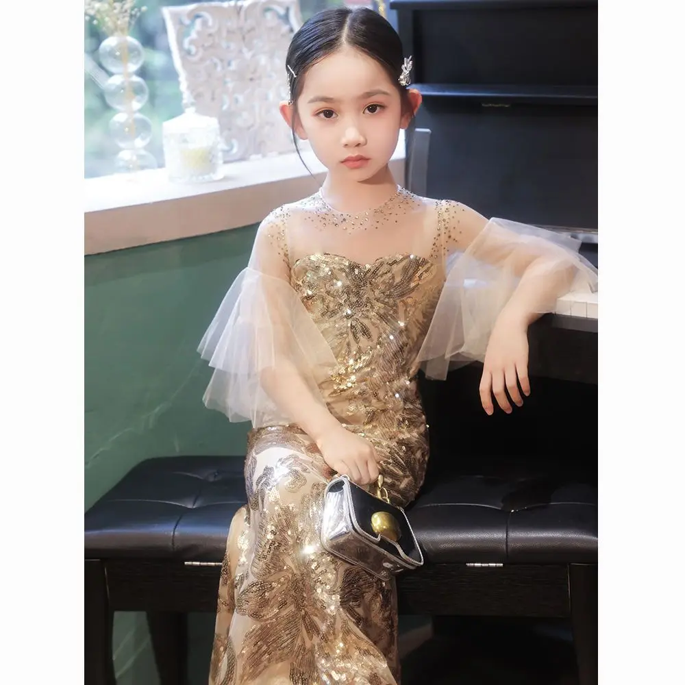 Girls' Golden Evening Dress 2023 Summer New Birthday Party Host Evening Dress Fishtail Dress Sequins
Girls' Golden Evening Dress 2023 Summer New Birthday Party Host Evening Dress Fishtail Dress Sequins