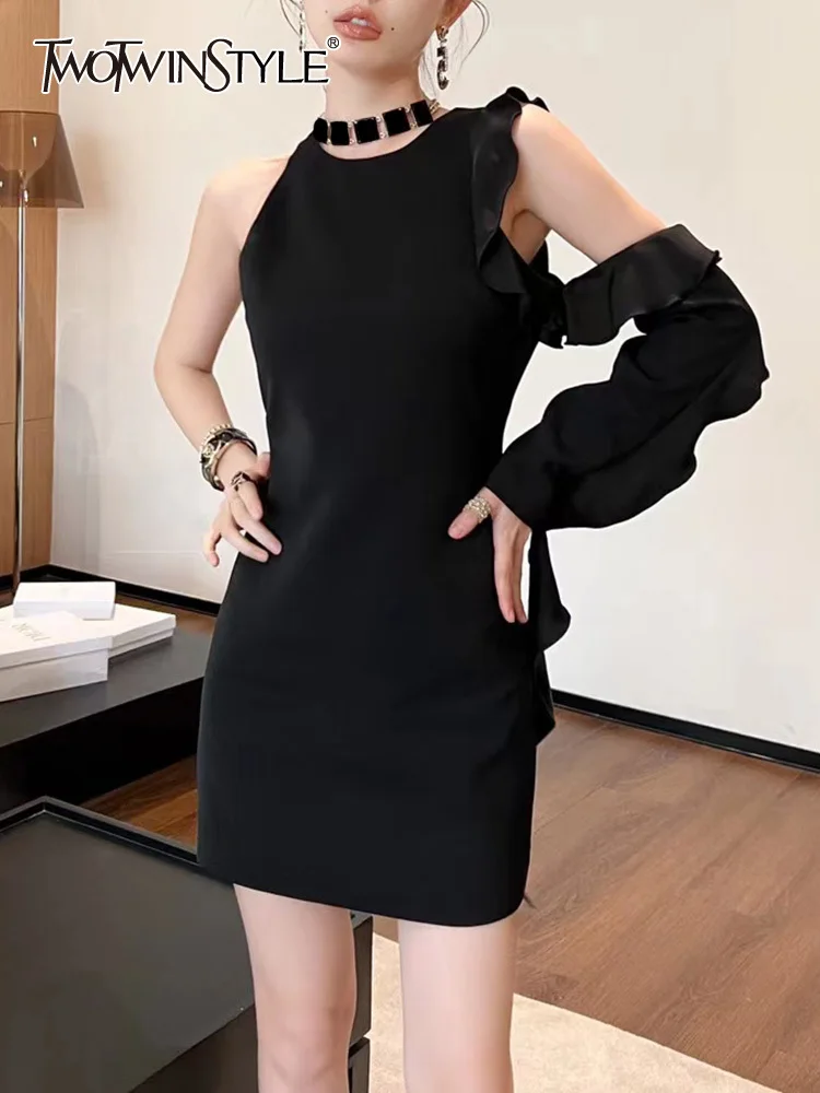 TWOTWINSTYLE Solid Elegant Dresses For Women O Neck Long Sleeve Tunic Irregular Patchwork Ruffles Mini Dress Female Clothing New
TWOTWINSTYLE Solid Elegant Dresses For Women O Neck Long Sleeve Tunic Irregular Patchwork Ruffles Mini Dress Female Clothing New