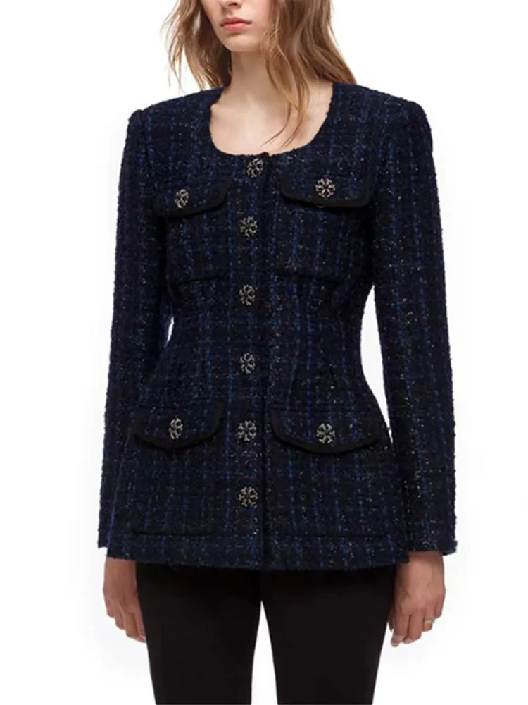 Women Jacket Tweed Beaded Buttons O-Neck Long Sleeve Single Breasted Pockets Elegant Cardigan
Women Jacket Tweed Beaded Buttons O-Neck Long Sleeve Single Breasted Pockets Elegant Cardigan