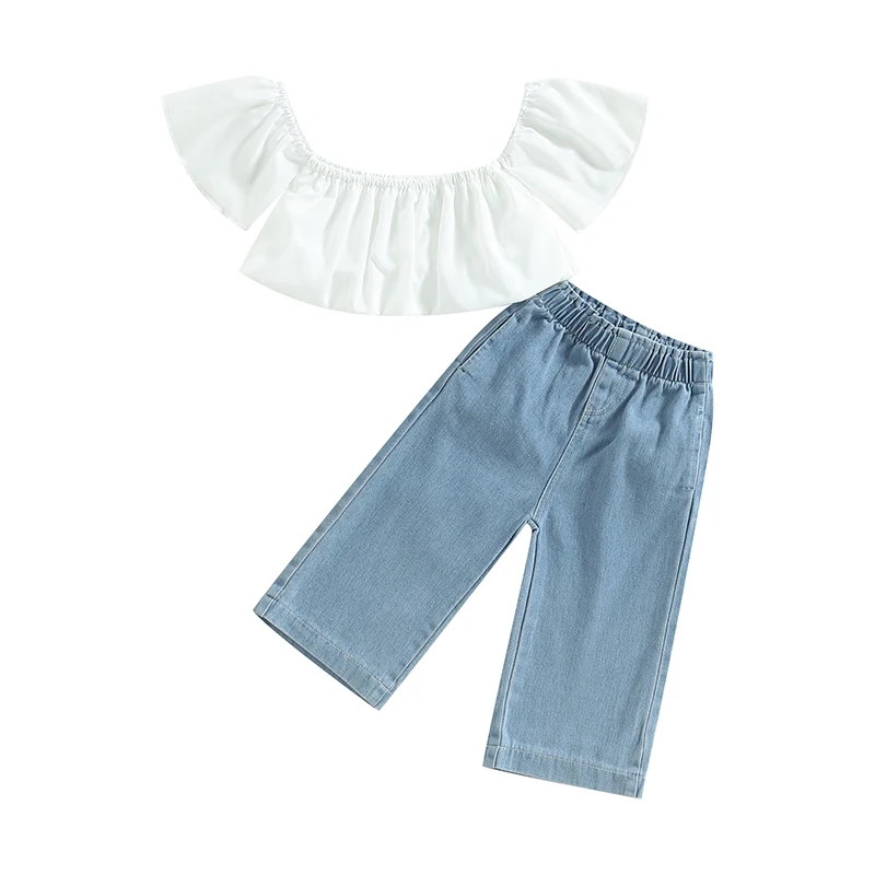 Kid Girl Pants Suit Ruffle Short Sleeve Short T Shirt + Casual Party Denim Trousers Outfit 
Kid Girl Pants Suit Ruffle Short Sleeve Short T Shirt + Casual Party Denim Trousers Outfit